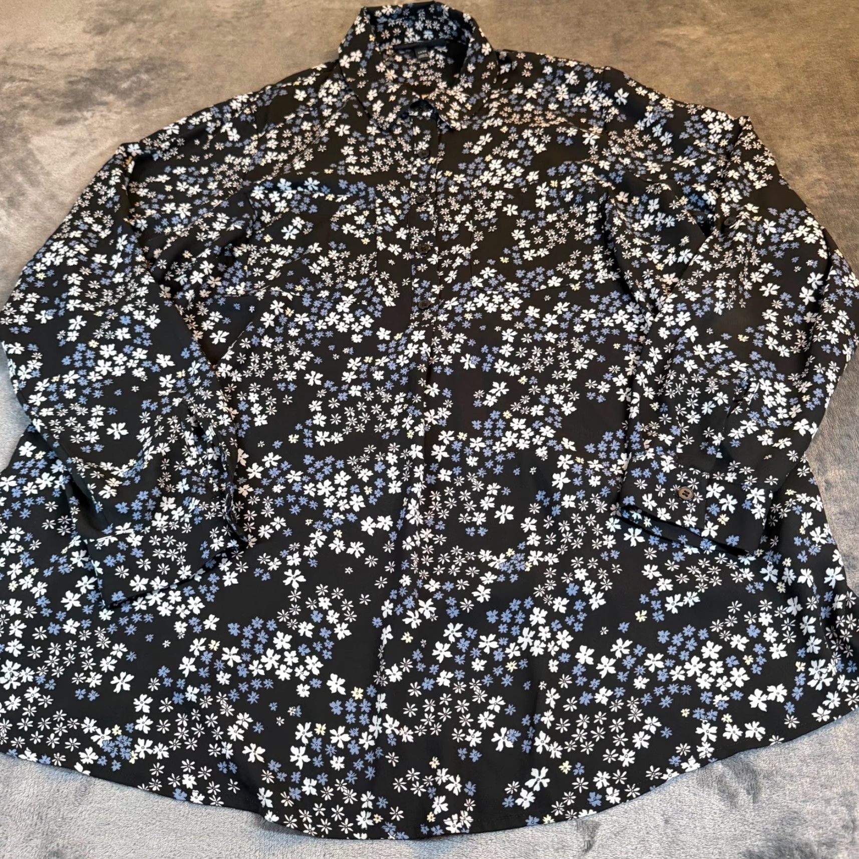 Vintage VINTAGE Lane Bryant Black Floral Ditsy Print Button Down Blouse Womens 14/16 Long Sleeve Size XL / US 12-14 / IT 48-50 - 2 Thumbnail