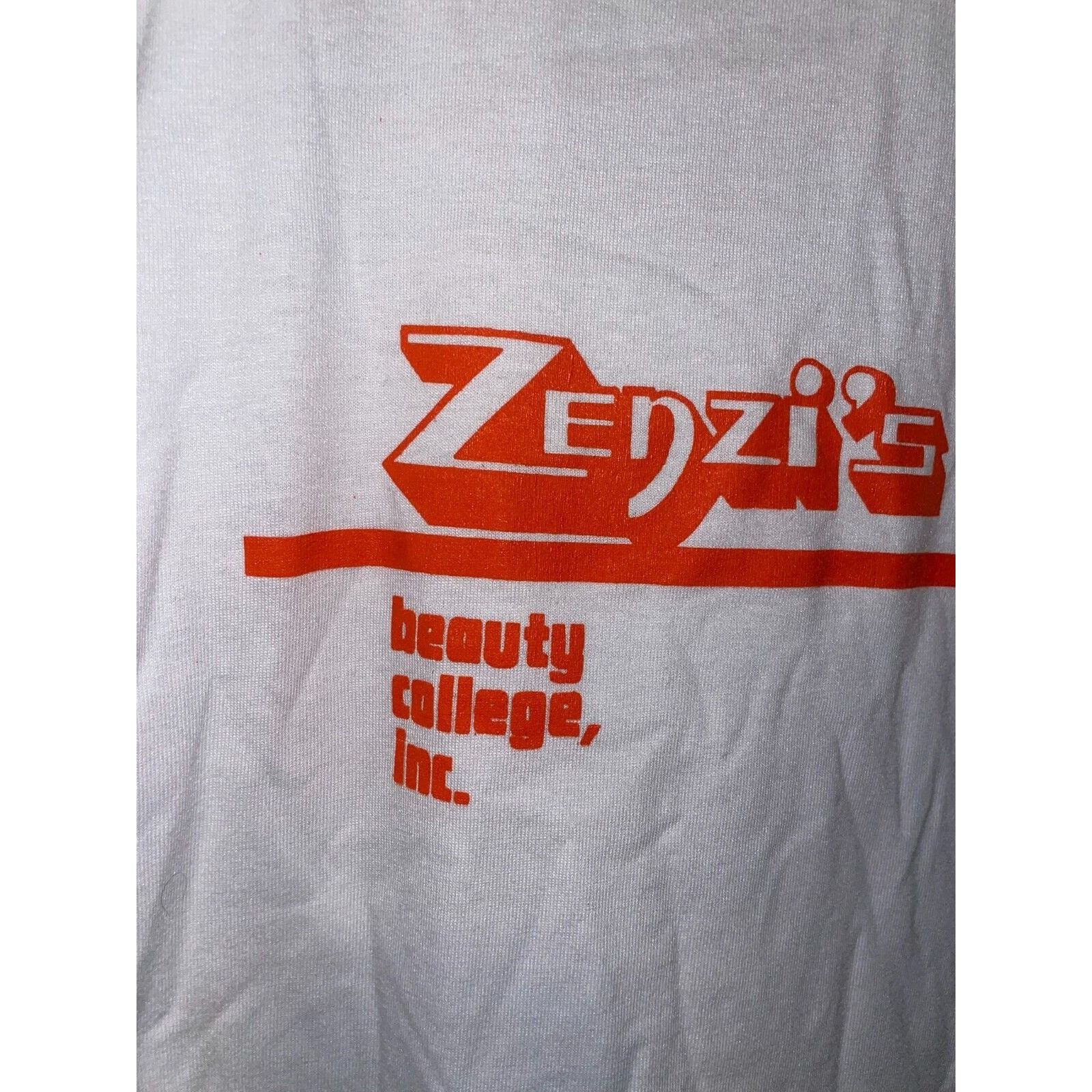Jerzees Vintage Beauty College Shirt Zenji's Zenji Inc White Tee 90s Size US L / EU 52-54 / 3 - 3 Thumbnail