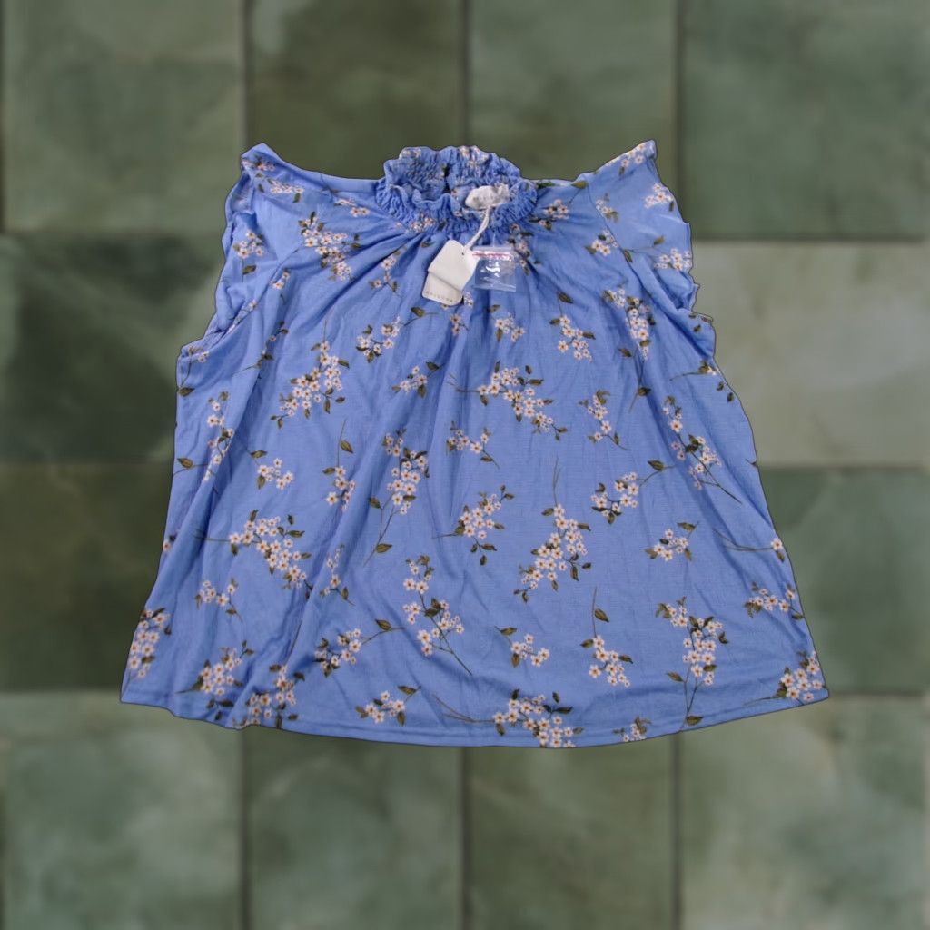 Vintage VINTAGE Melloday Blouse Women L Blue Floral Bohemian Flutter Sleeve High Neck Ruffle Puff Pullover Casual Dressy All Seasons Size L / US 10 / IT 46 - 1 Thumbnail