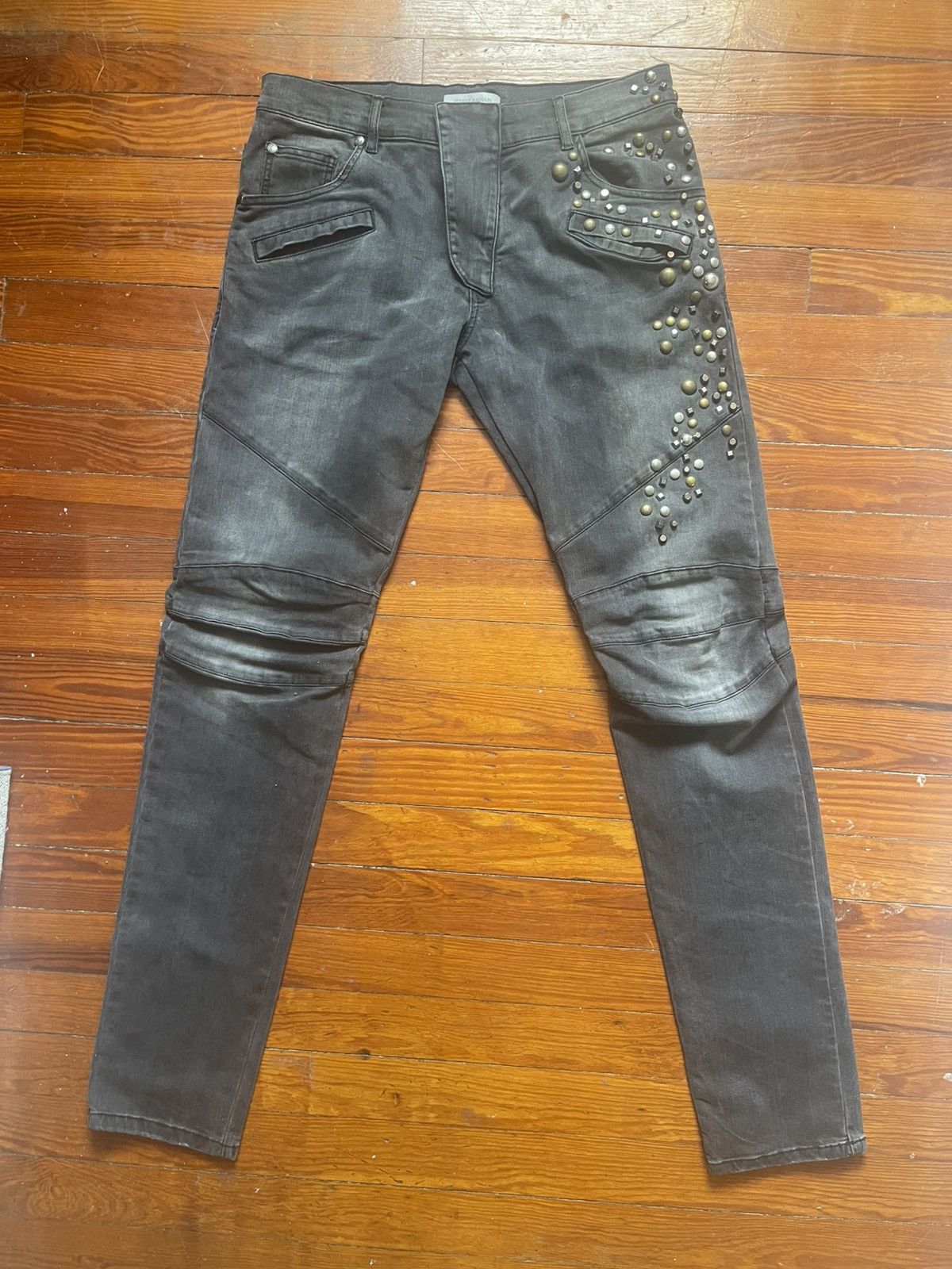 Balmain BALMAIN STUDDED BIKER JEANS FW 2017/18 Size US 33 - 1 Thumbnail