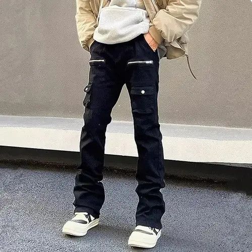 High Sport × Japanese Brand × Jean Zipper Black Flared Cargo Jeans Size US 30 / EU 46 - 1 Thumbnail
