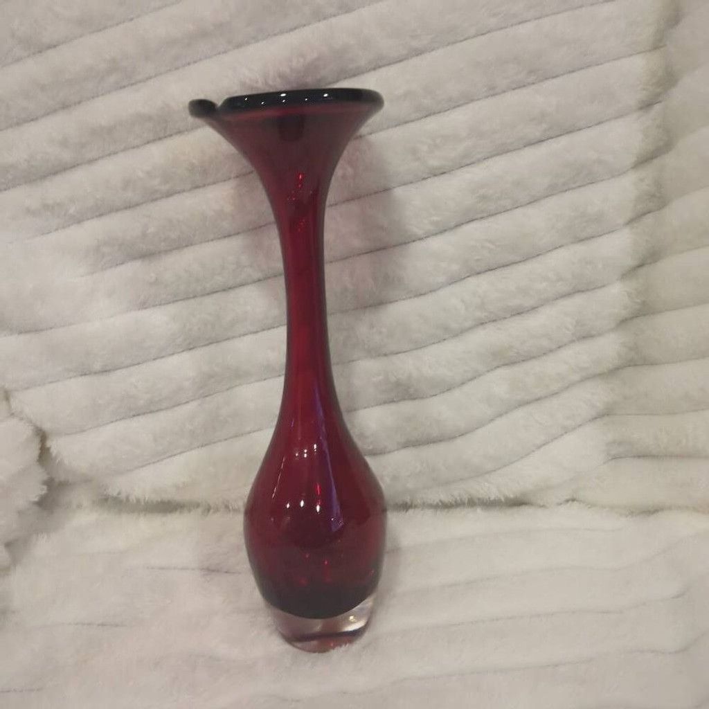 The Unbranded Brand Ruby Red Tall Blown Bud Vase Tulip Shaped Top Size ONE SIZE - 1 Thumbnail