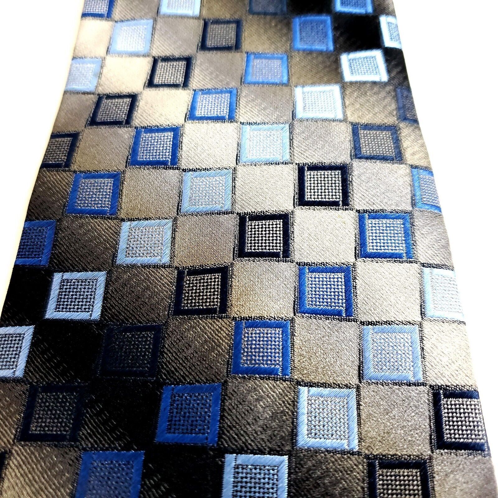 Pierre Cardin Pierre Cardin Beige Blue Woven Geometric Wide Silk Tie Size ONE SIZE - 2 Thumbnail