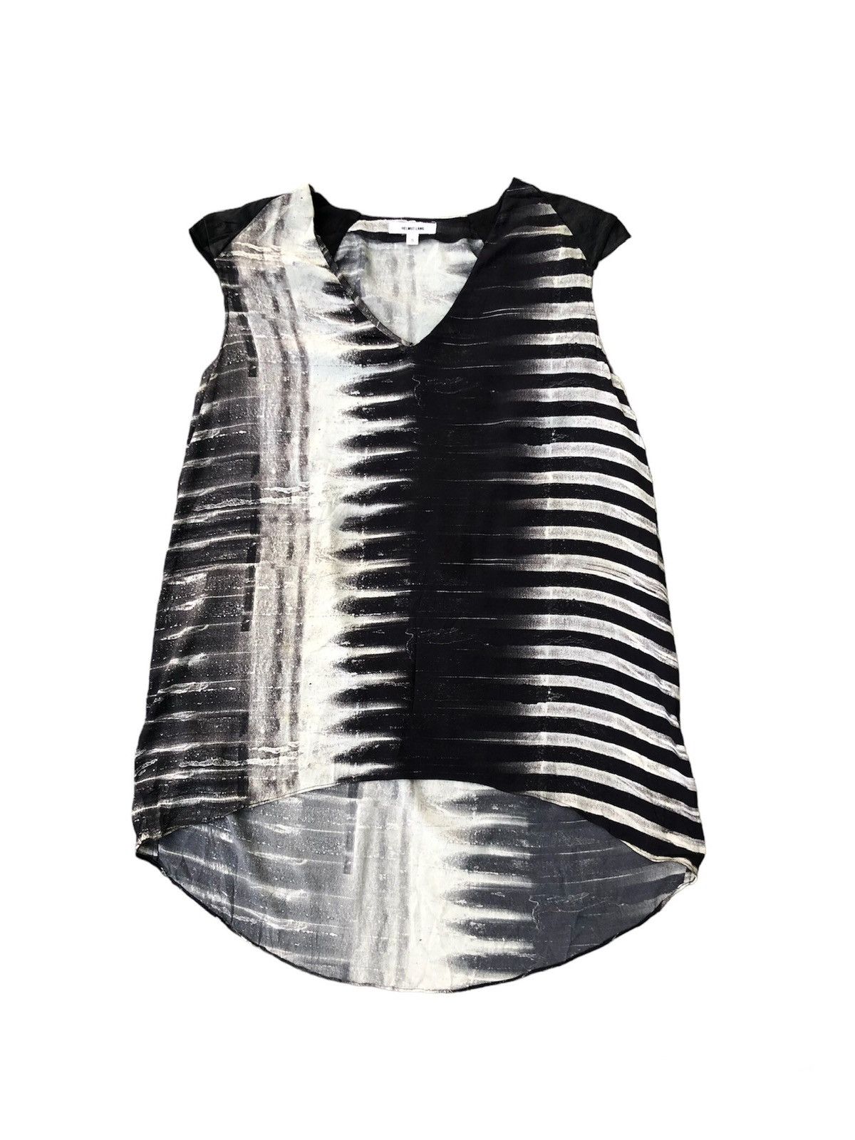 image of Helmut Lang Sleeveless Top Silk Shoulder Pads in Black White, Women's (Size Small)