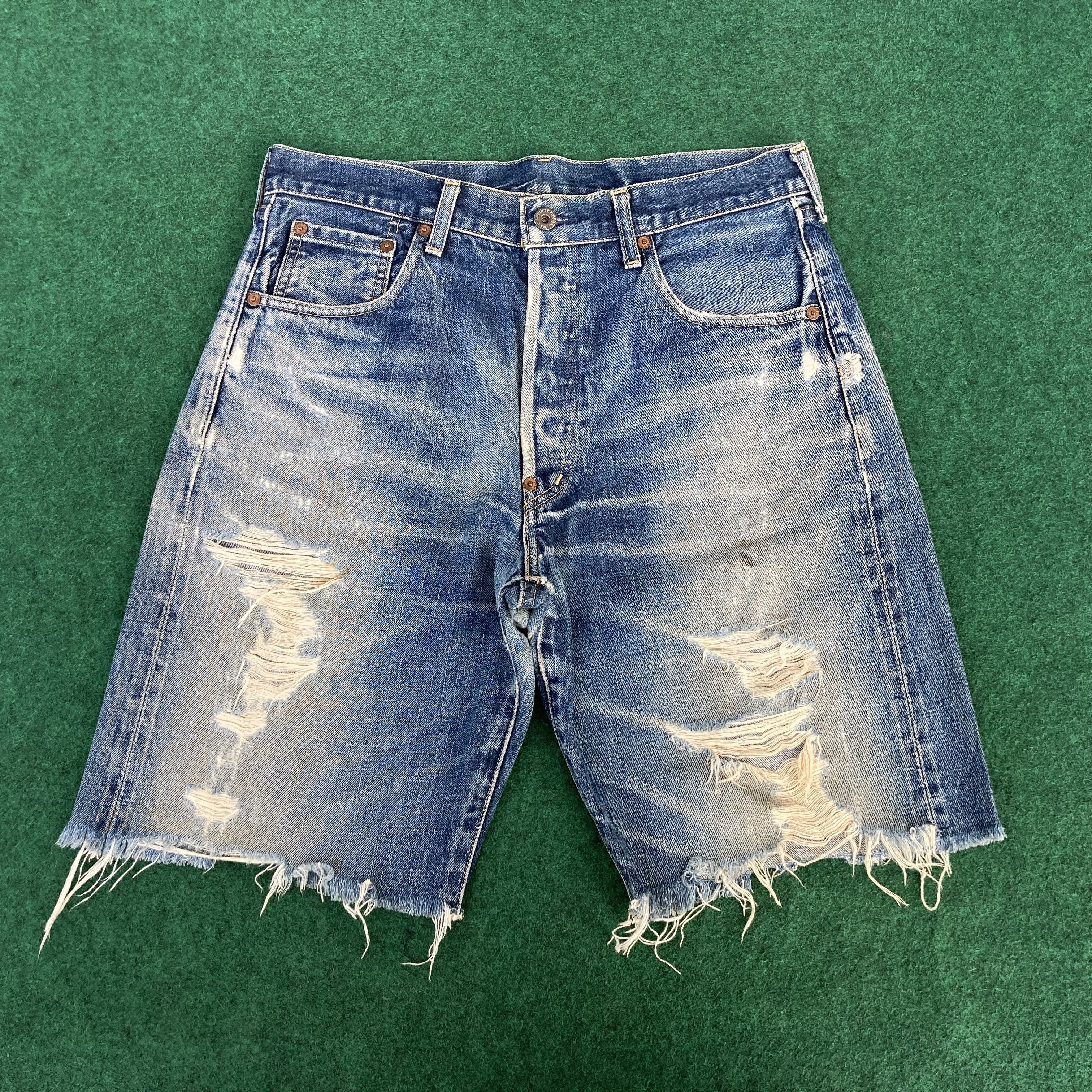 Levi's Vtg Levis 702 Big E Short Pants Redline Selvedge Jorts Jeans Size US 31 - 1 Thumbnail