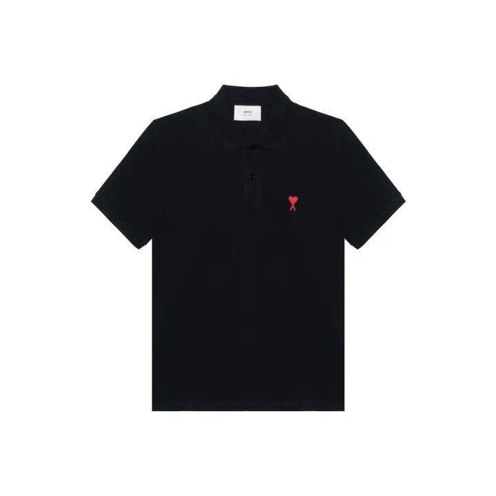 Designer AMIPARIS Black Short Sleeve Polo with Heart Print 0079 Size US S / EU 44-46 / 1 - 1 Thumbnail