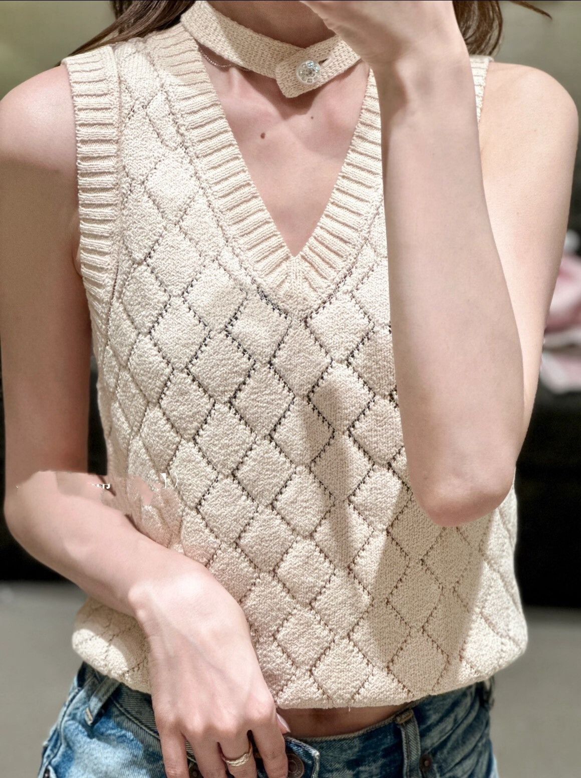 Chanel Chanel 23S Diamond Pattern Halter Knit Vest Size XXS / US 00 / IT 34 - 1 Thumbnail