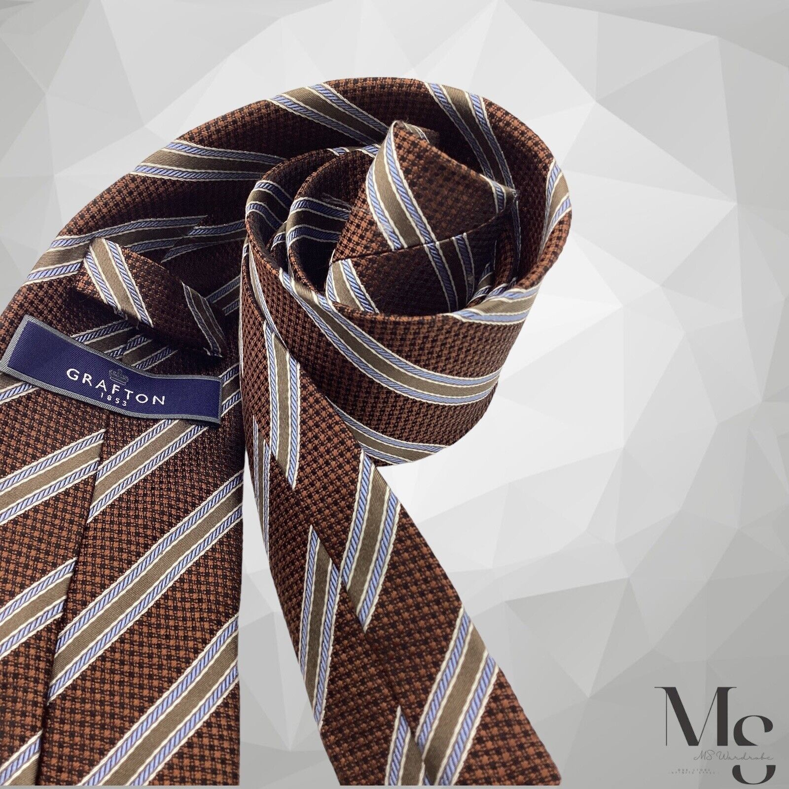 Craftsman CRAFTON 1853 Brown Striped Silk Tie W:3" EX COND Size ONE SIZE - 4 Thumbnail