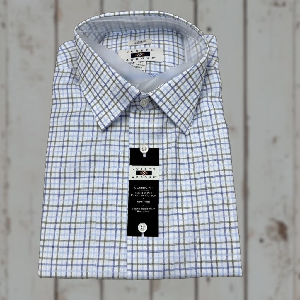Joseph Abboud Joseph Abboud Dress Shirt Mens 18 34/35 Blue Check Classic Fit Non Iron Cotton shirt Size 48R - 1 Thumbnail