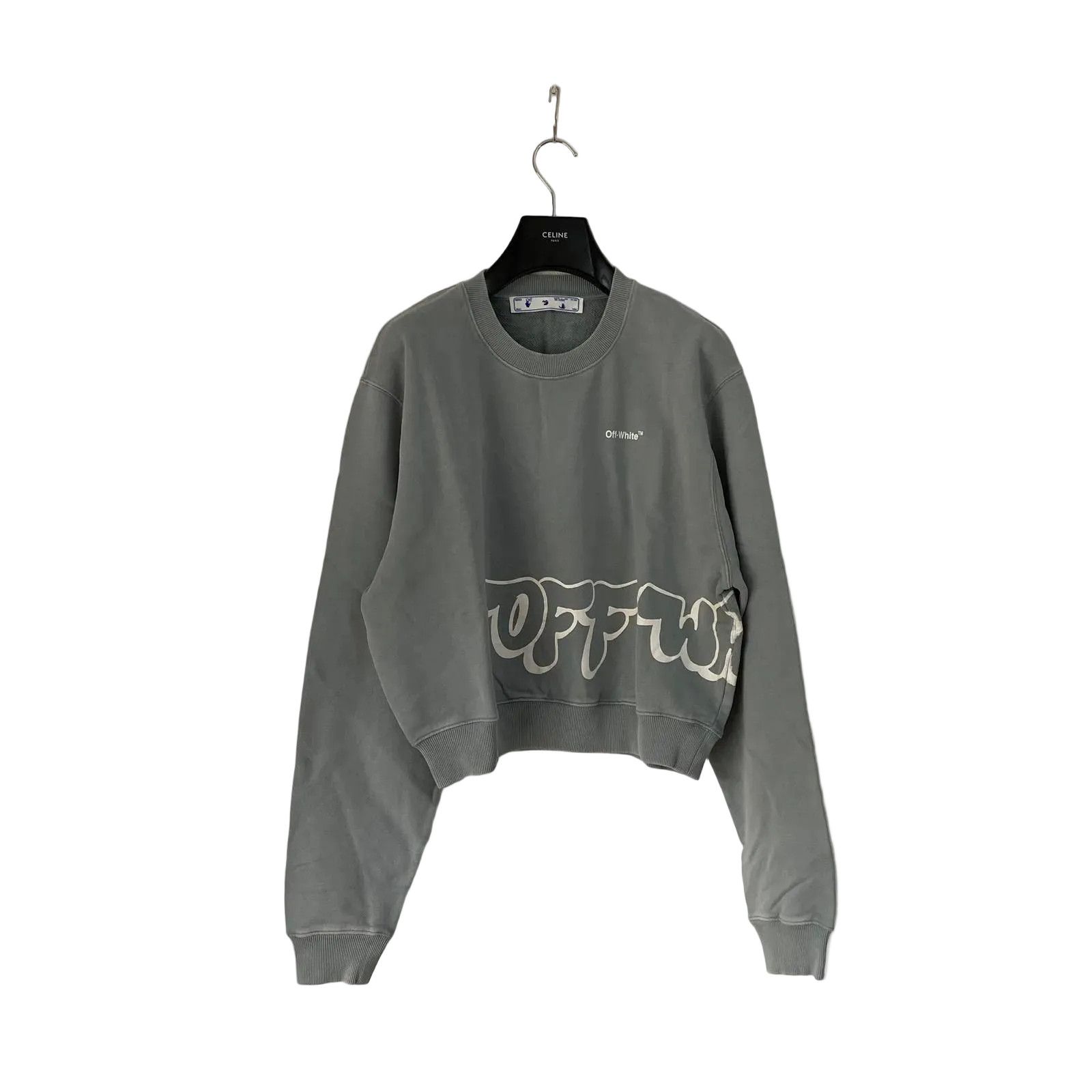 Off-White Light Blue Bubble Logo Oversized Cropped Sweatshirt Size XL / US 12-14 / IT 48-50 - 1 Thumbnail