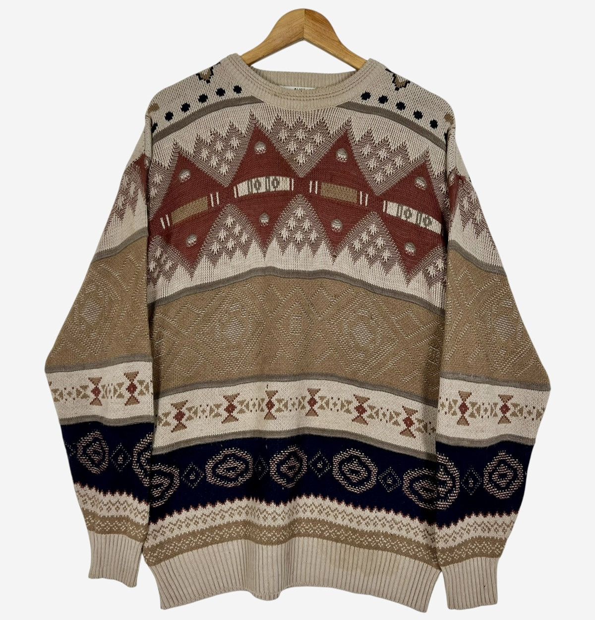 Vintage Alice Bony Dessins Geometric Knit Sweater 90s