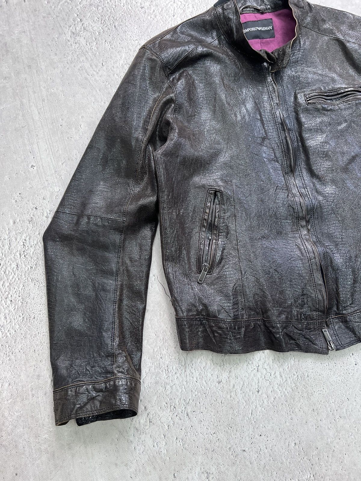 Emporio Armani × Giorgio Armani Vintage GIORGIO ARMANI BROWN LEATHER RACING IGUANA JACKET Size US M / EU 48-50 / 2 - 2 Thumbnail
