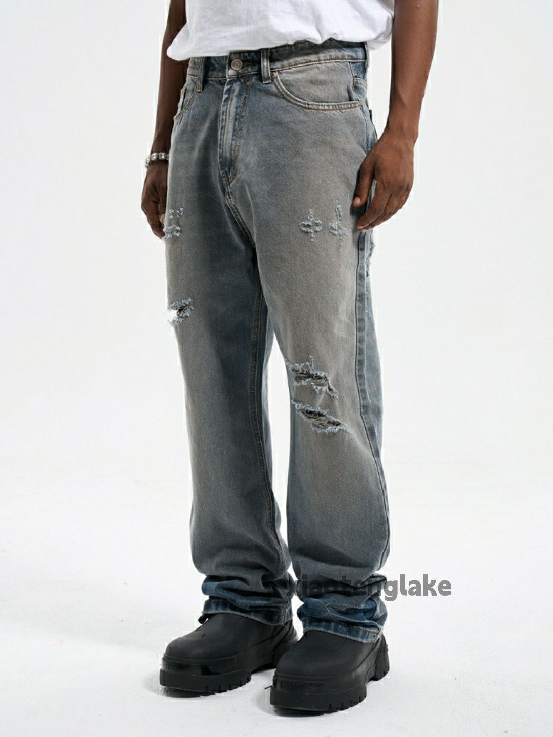 Jean × Vintage washed faded skate hiphop damaged ripped jeans Size US 36 / EU 52 - 1 Thumbnail