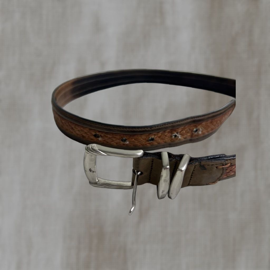 Vintage VINTAGE Western Style Belt Buckle Brown Leather Solid Brass 34” Mens Belt Leather Brass Western 34 Inches Brown Men Size 34 - 1 Thumbnail