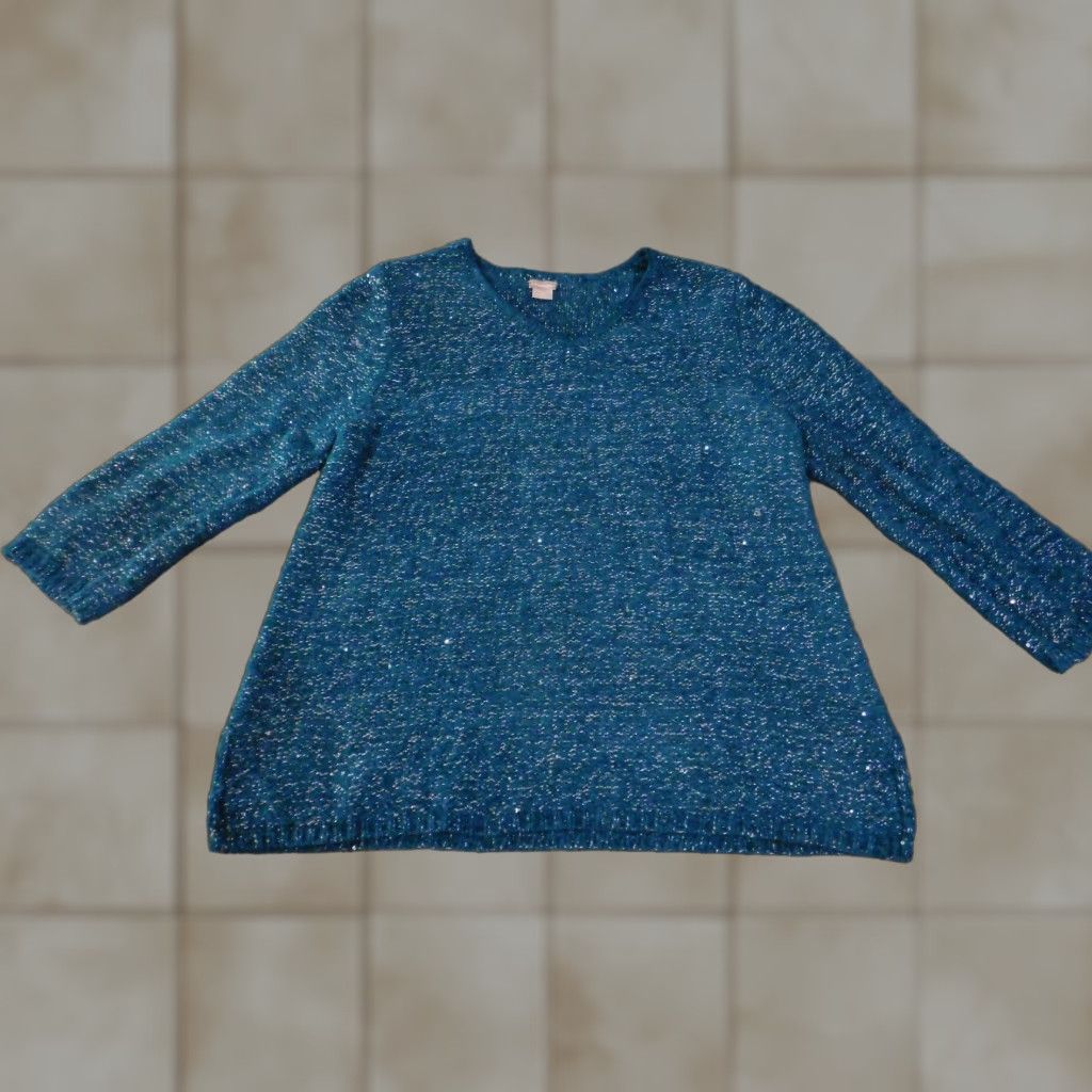 Vintage Chicos Sweater Shirt Womens 3 Teal Green Knit Pullover V-Neck Stretch Long Sleeve Regular Size 3 Green Modern Knit Style Chunky-Knit Vintage No Size XS / US 0-2 / IT 36-38 - 1 Thumbnail