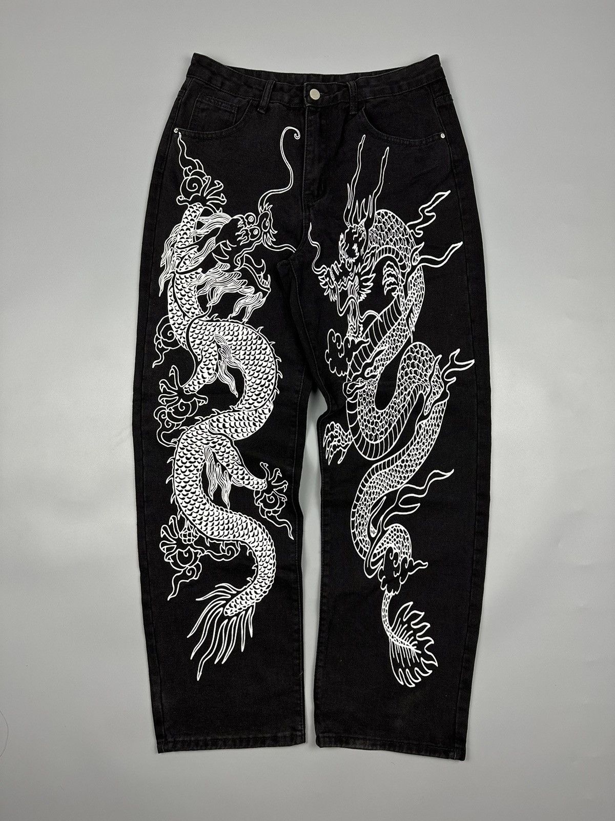 Japanese Double Dragon Printed Baggy Jeans