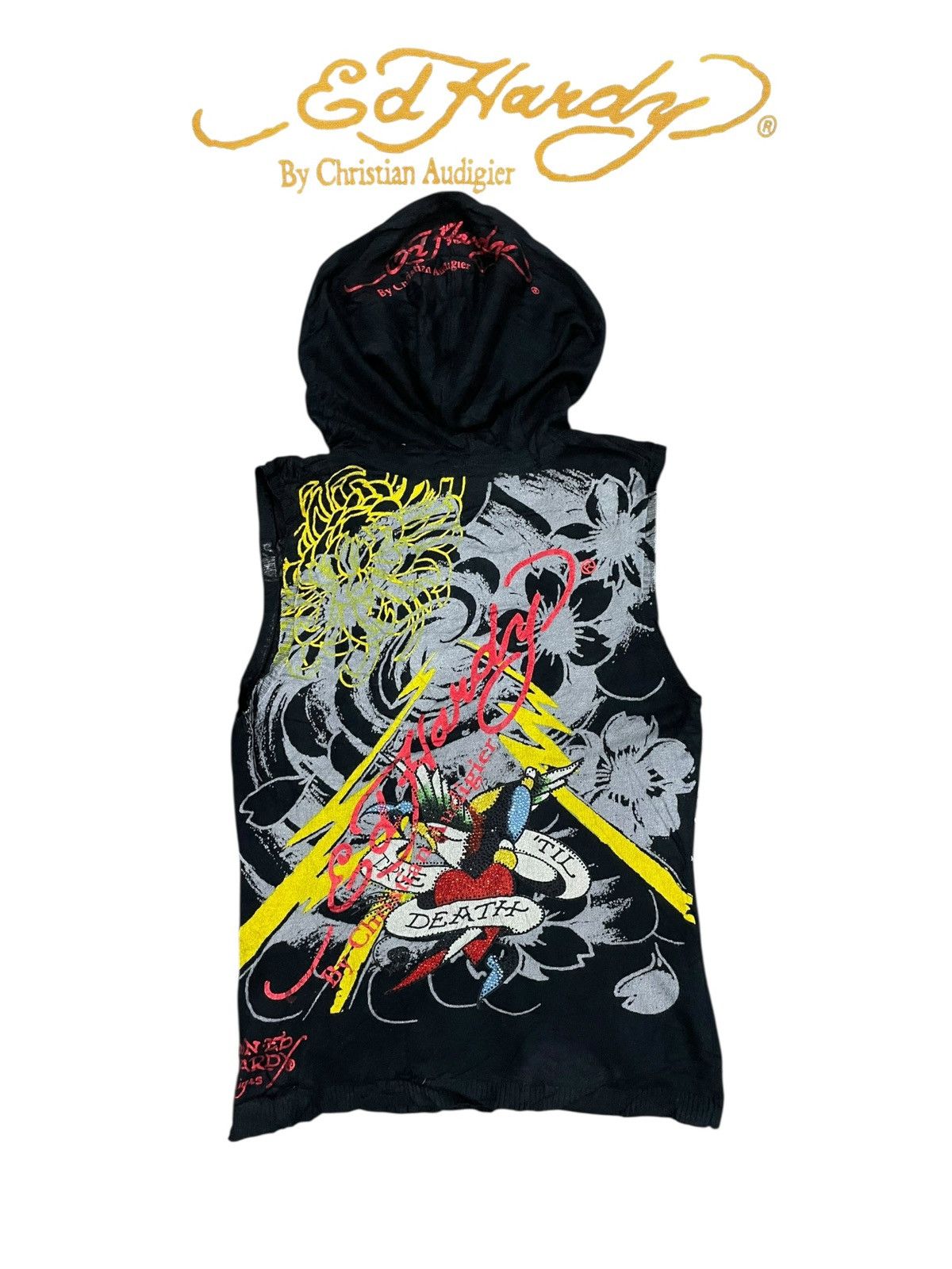 Christian Audigier Ed Hardy By Christian Audigier Sleeveless Hooded Sweatshirt Size M / US 6-8 / IT 42-44 - 10 Thumbnail