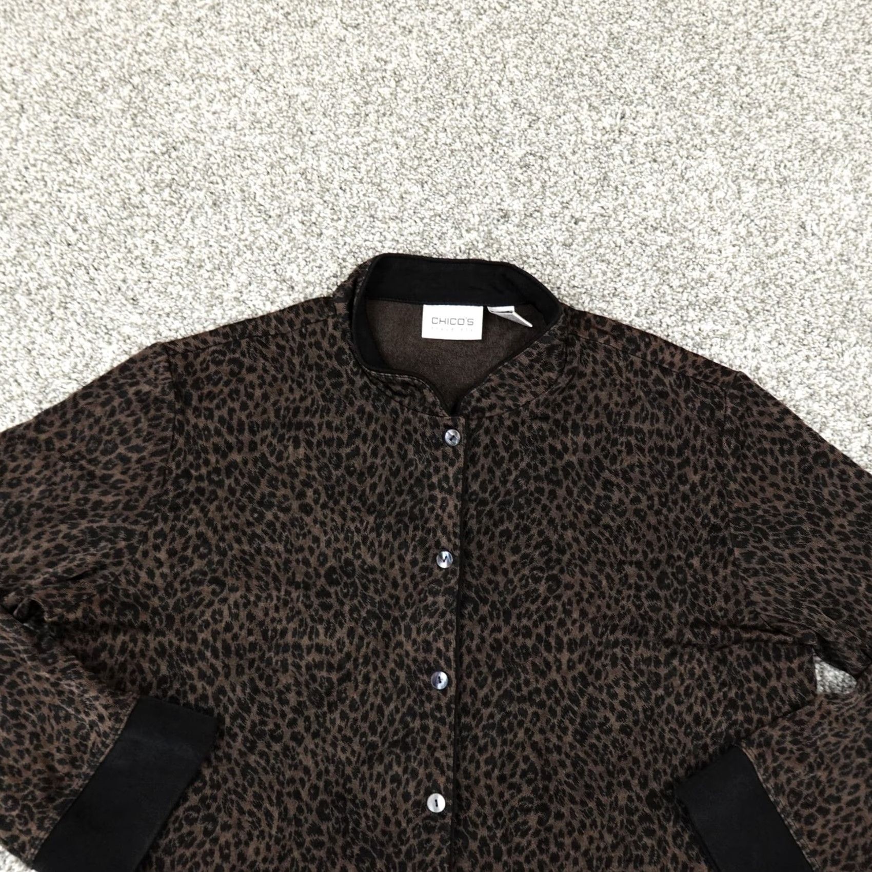 Vintage Chico's Jacket Womens XL Brown Leopard Cheetah Cat Animal Print AOP Travel Button USA Jacket Size XL / US 12-14 / IT 48-50 - 2 Thumbnail