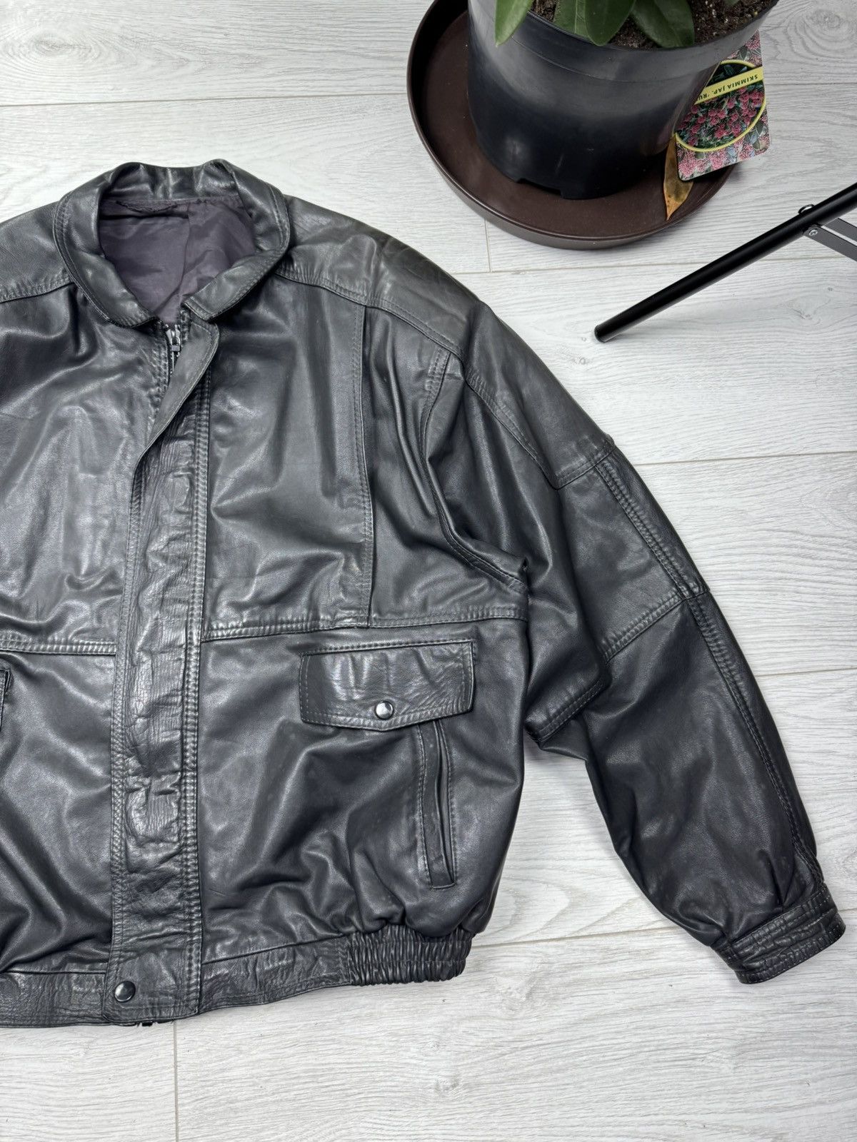 Vintage Vintage 90’s Bomber Leather Jacket Size US M / EU 48-50 / 2 - 3 Thumbnail