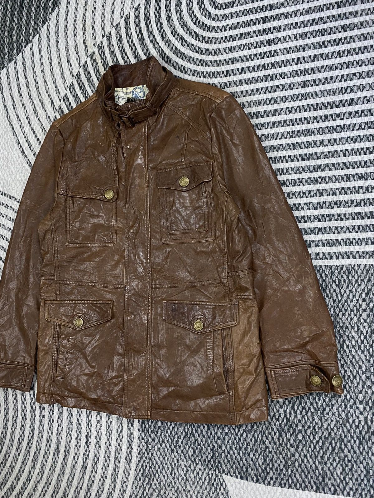 BEANPOLE 🔥Bean Pole Multipcoket Brown Stand Collar Leather Jacket Size US M / EU 48-50 / 2 - 4 Thumbnail