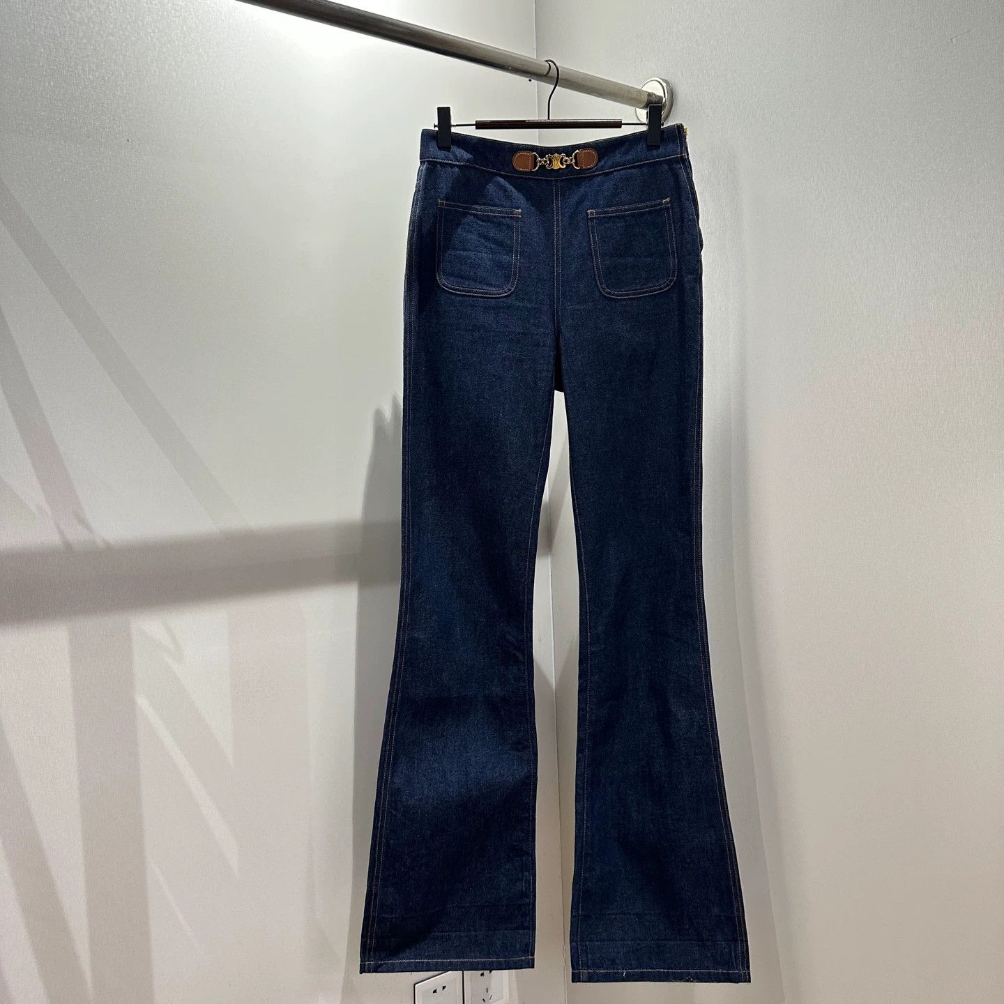Celine Celine apr655 Triomphe Gold Hardware Flared Jeans Women's 26 Size 26" / US 2 / IT 38 - 1 Thumbnail