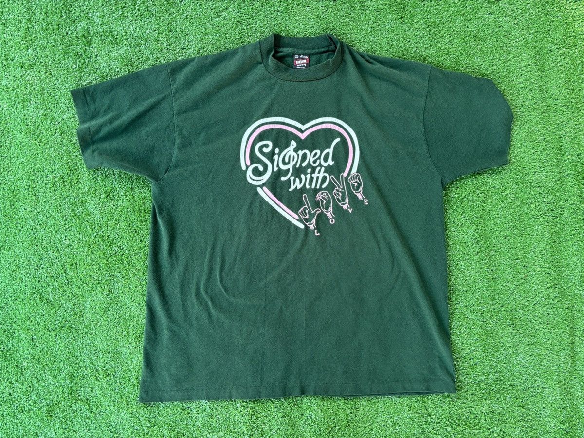 Fruit Of The Loom × Vintage 1990s Signed with love tee Size US XXL / EU 58 / 5 - 1 Thumbnail