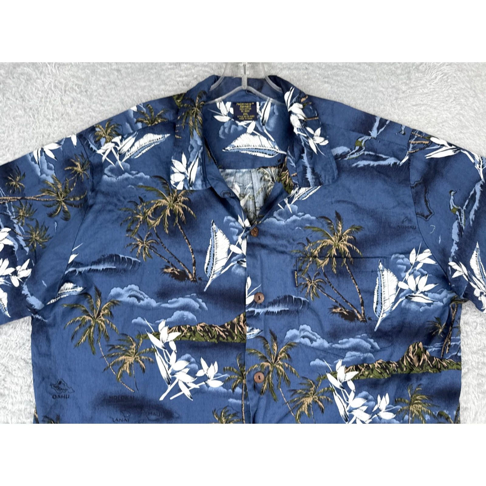 Vintage Palmwave Shirt Palmwave Blue Floral 100% Cotton Short Sleeve Button-Up | 2XL Mens Adult Hawaiian Pattern Classic? Size US XXL / EU 58 / 5 - 4 Thumbnail