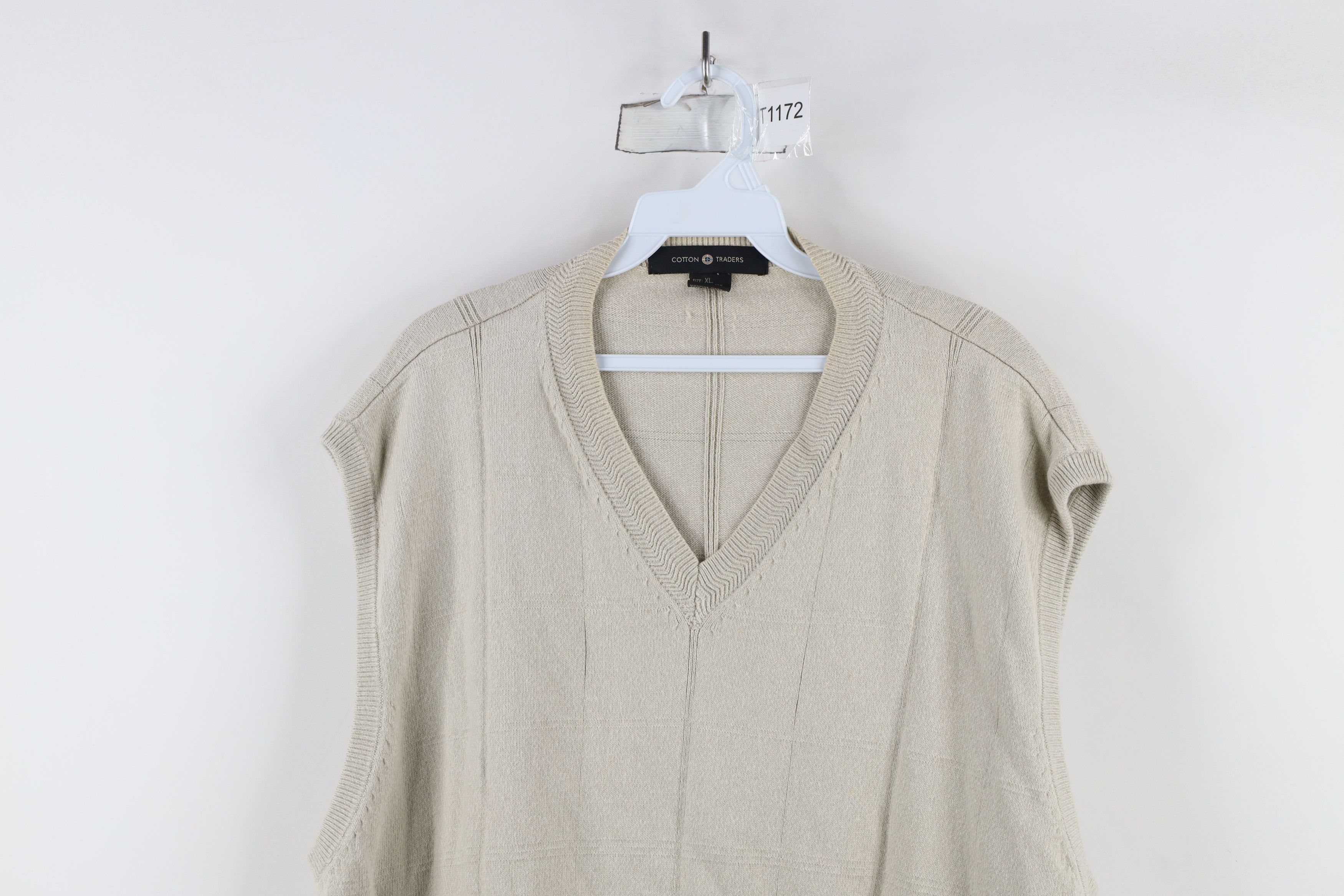 Vintage Vintage 90s Streetwear Cotton Knit V-Neck Sweater Vest Beige Size US XL / EU 56 / 4 - 2 Thumbnail