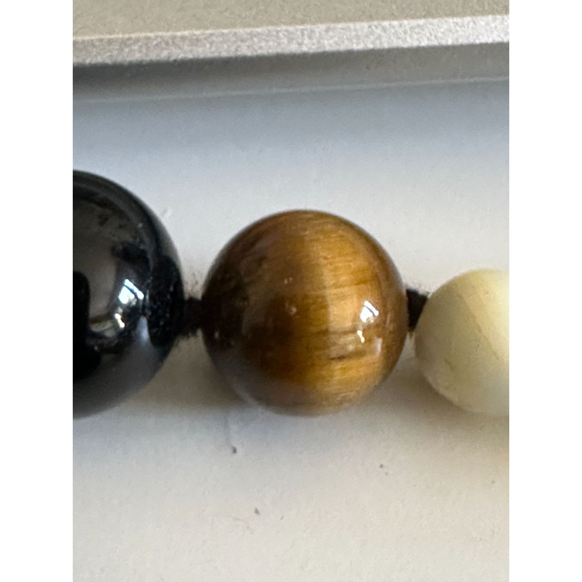 Vintage Vintage Gemstone Bead Necklace, Onyx, Tiger’s Eye, Nephrite Size ONE SIZE - 8 Thumbnail