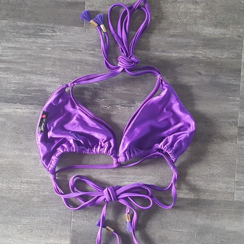 Designer Purple Strapped Summer Luxe Bikini Top Size ONE SIZE - 3 Thumbnail