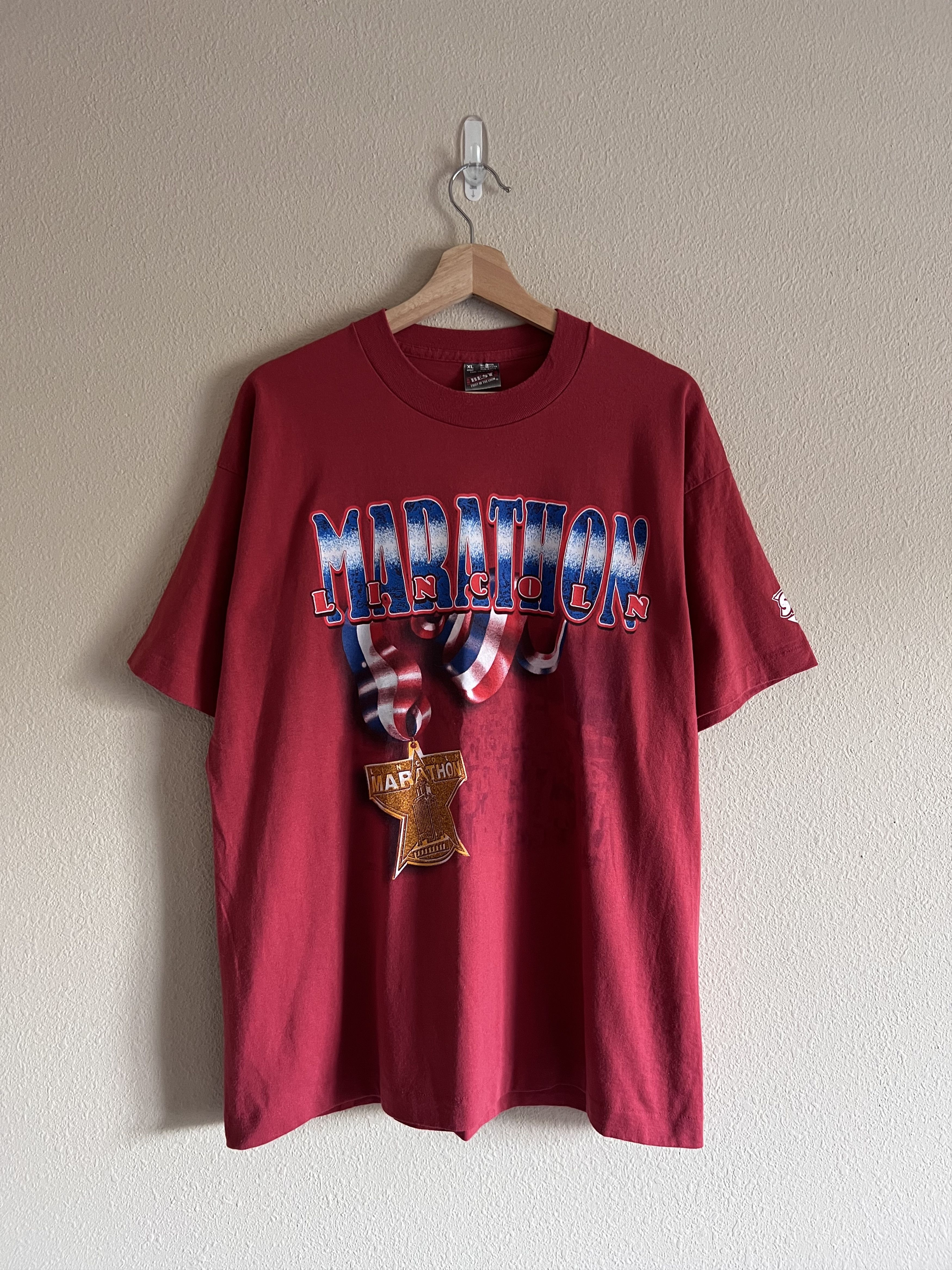 Vintage Vintage 90s Lincoln Marathon Tee in Red Size US XL / EU 56 / 4 - 2 Thumbnail