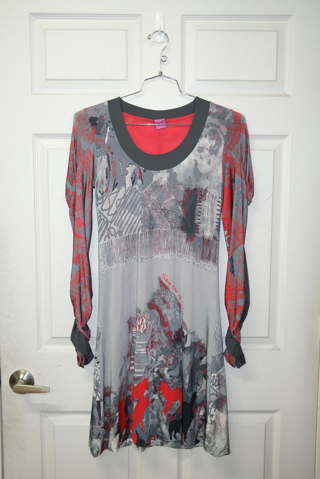 Other 00's Save The Queen AOP Abstract Midi Dress Size L / US 10 / IT 46 - 1 Thumbnail