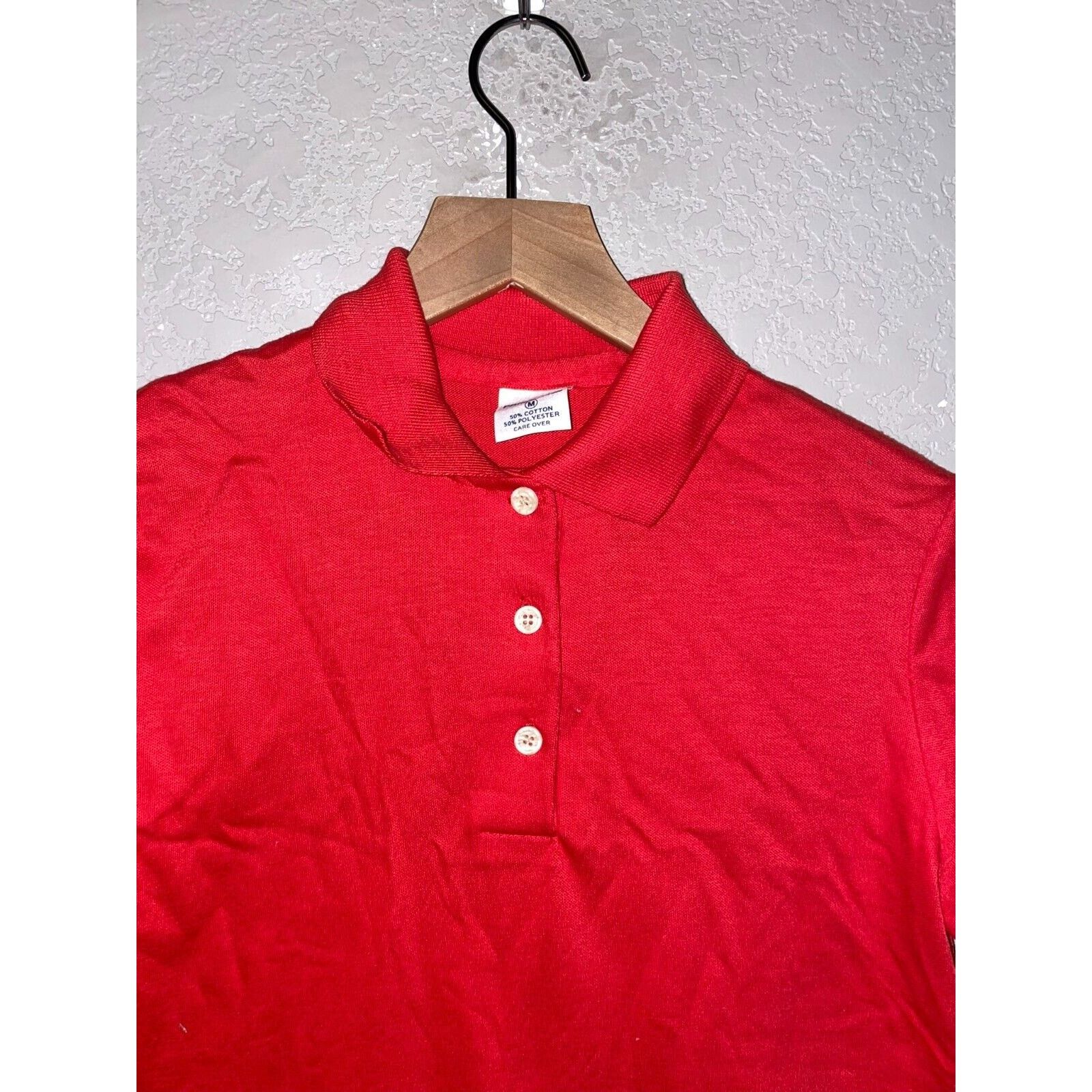 Vintage Womens 1980s Red Polo Shirt Print-Ons Red Top 1980s Medium Size M / US 6-8 / IT 42-44 - 2 Thumbnail
