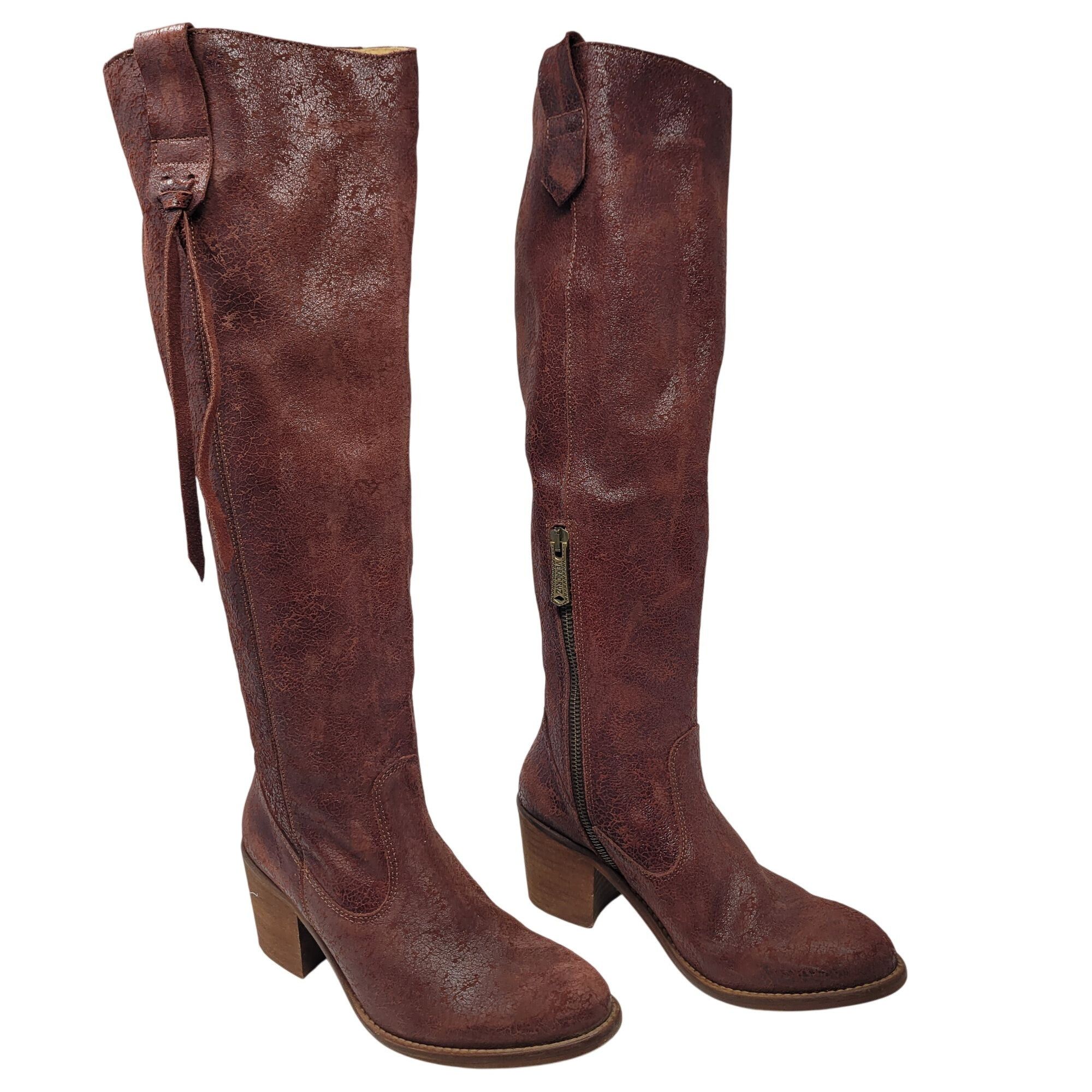 Vintage Veracruz Tala Crackle Boots Sz 37 Tall Distressed Leather Ox Size US 7 / IT 37 - 10 Thumbnail
