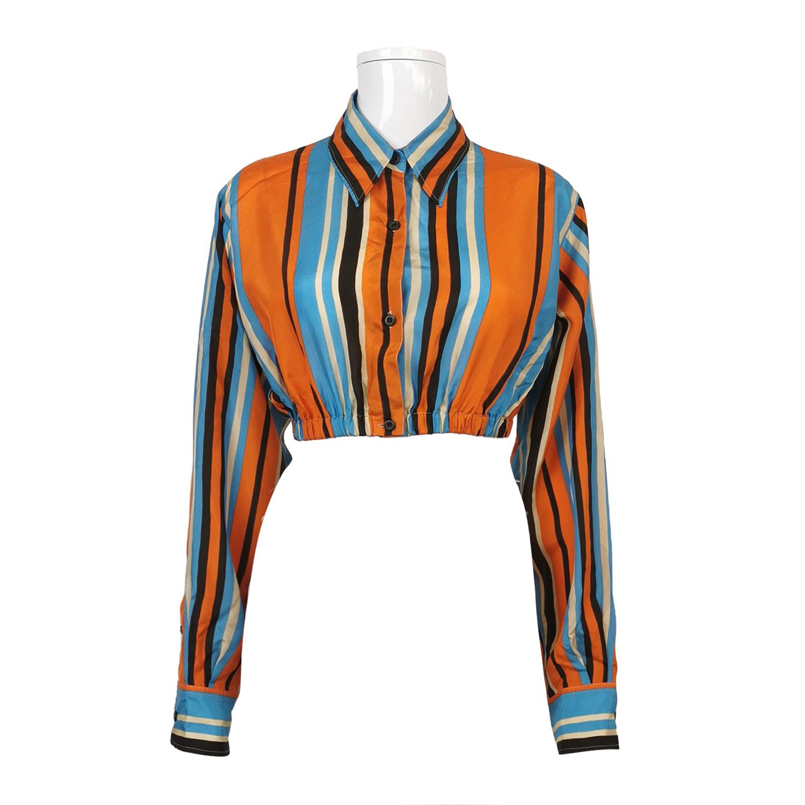 Prada Prada Striped Silk Logo Collared Long Sleeve Shirt 0089 Size S / US 4 / IT 40 - 1 Thumbnail