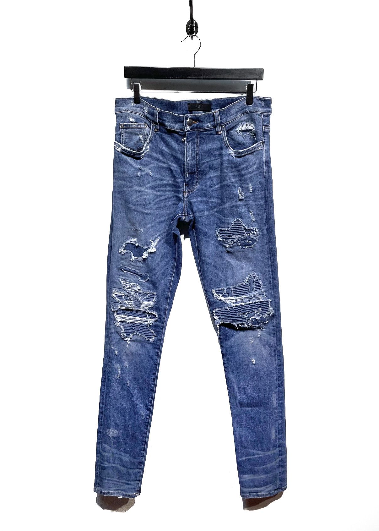 Amiri Amiri Blue Distressed MX1 Biker Jeans Size US 33 - 1 Thumbnail