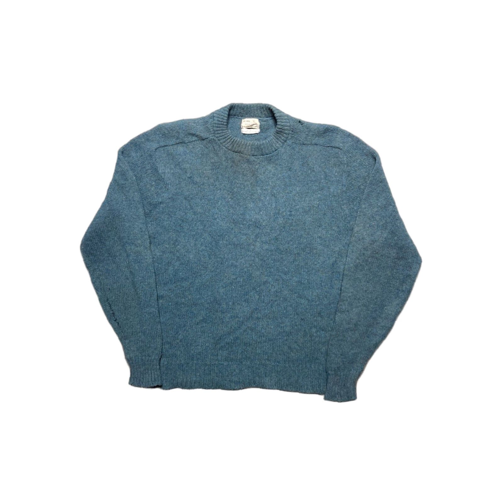 Vintage VINTAGE 50s 60s Knit Sweater Sears Wool Camel Blend Distressed Blue Large Size US L / EU 52-54 / 3 - 1 Thumbnail