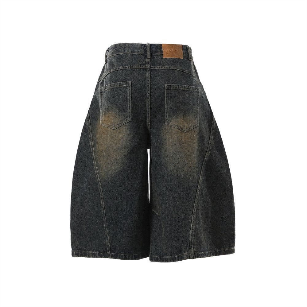 Vintage Men's Washed & Distressed Curved-Hem Denim Shorts Size US 32 / EU 48 - 2 Thumbnail