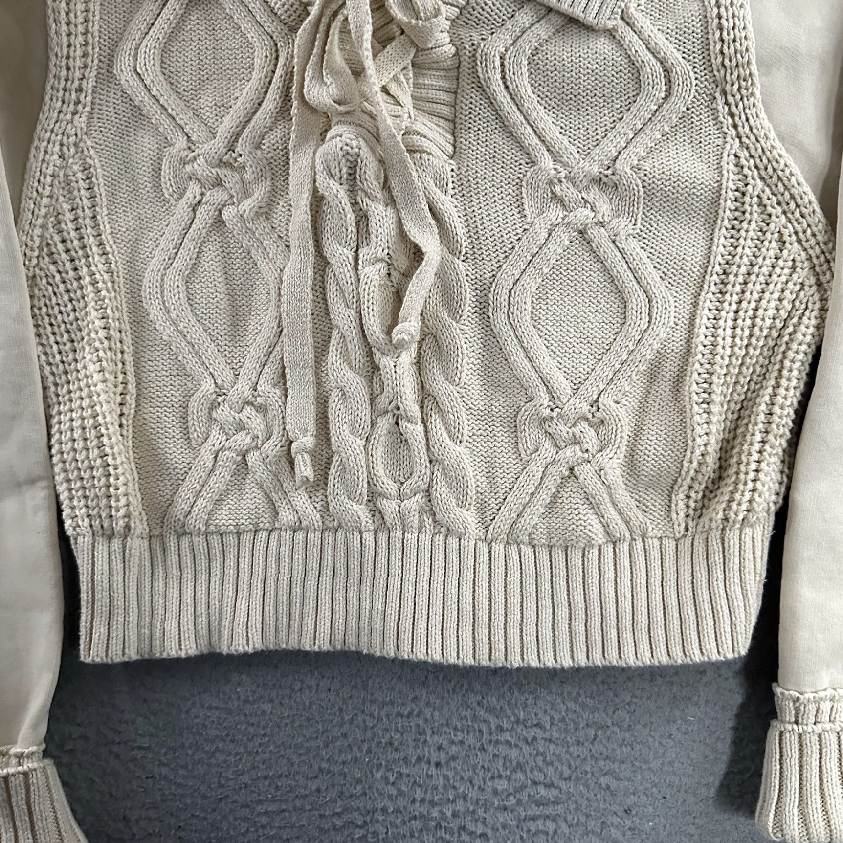 Vintage VINTAGE Pilcro Womens Sweater Beige Medium Anthologie Cable Laced Twofer Cotton Blend Size M / US 6-8 / IT 42-44 - 4 Thumbnail