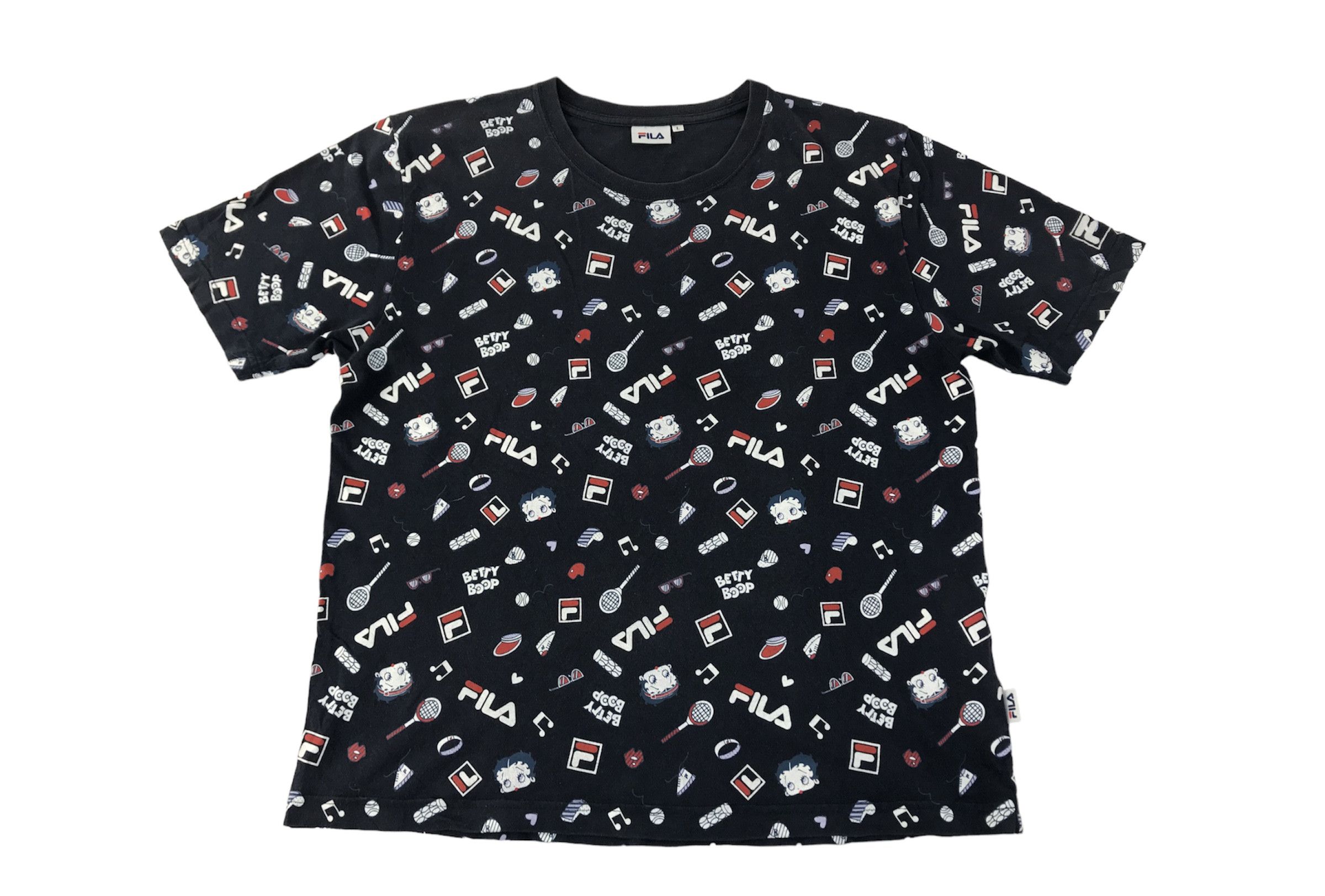 image of Art x Fila Betty Boop X Fila Over Printed Logo Tee Unisex in Black, Men's (Size Large)