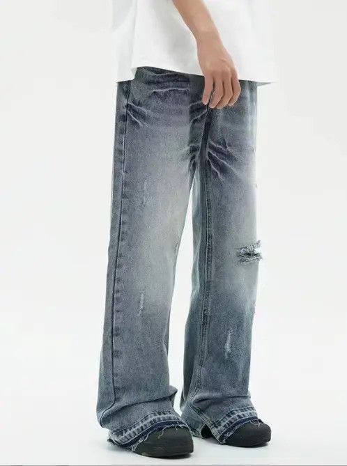Jean Blue washed distressed casual ripped jeans Size US 32 / EU 48 - 6 Thumbnail
