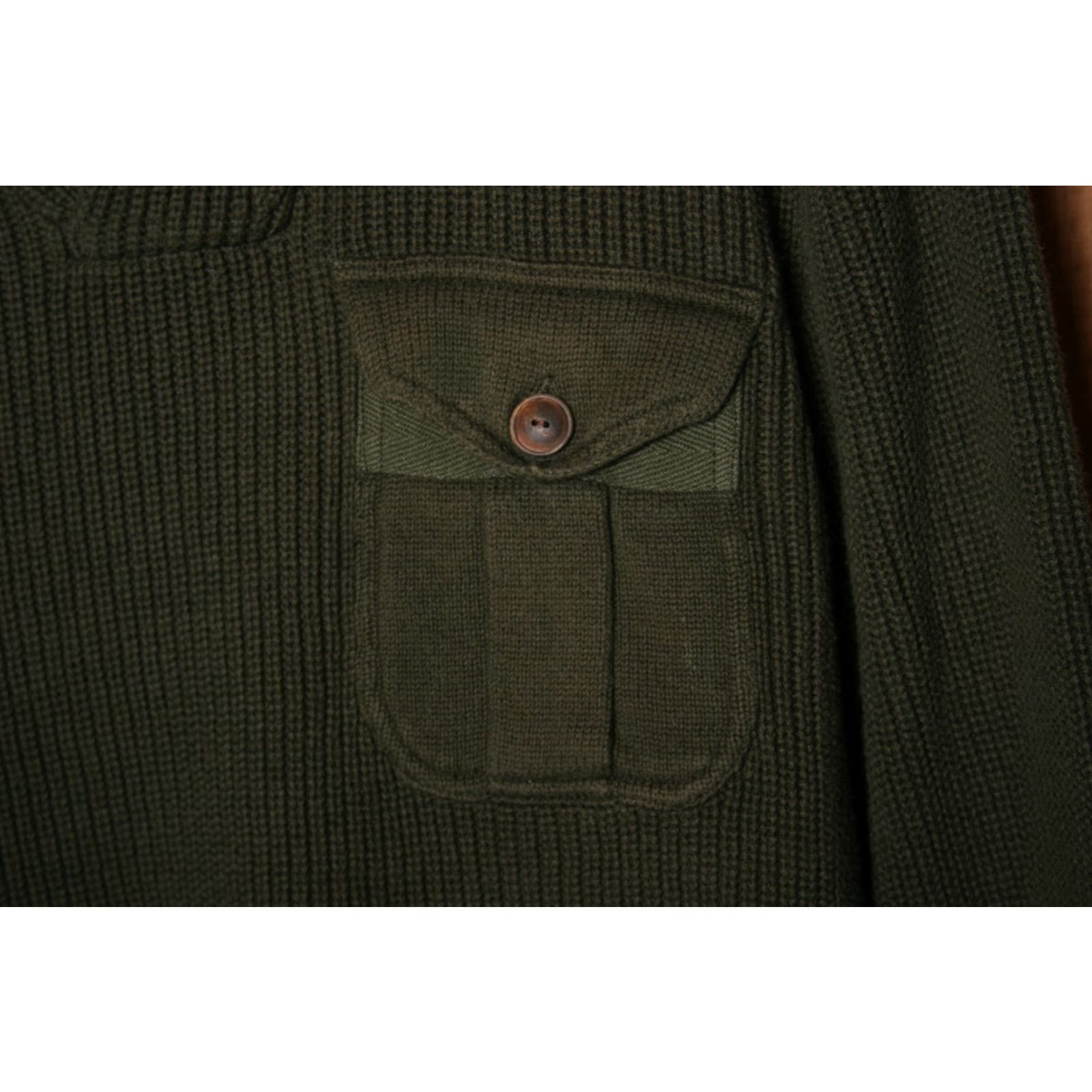Polo Ralph Lauren VINTAGE Polo Ralph Lauren Green Rib Knit Rugby Military Shawl Collar Sweater Men's Sz. L Size US L / EU 52-54 / 3 - 3 Thumbnail