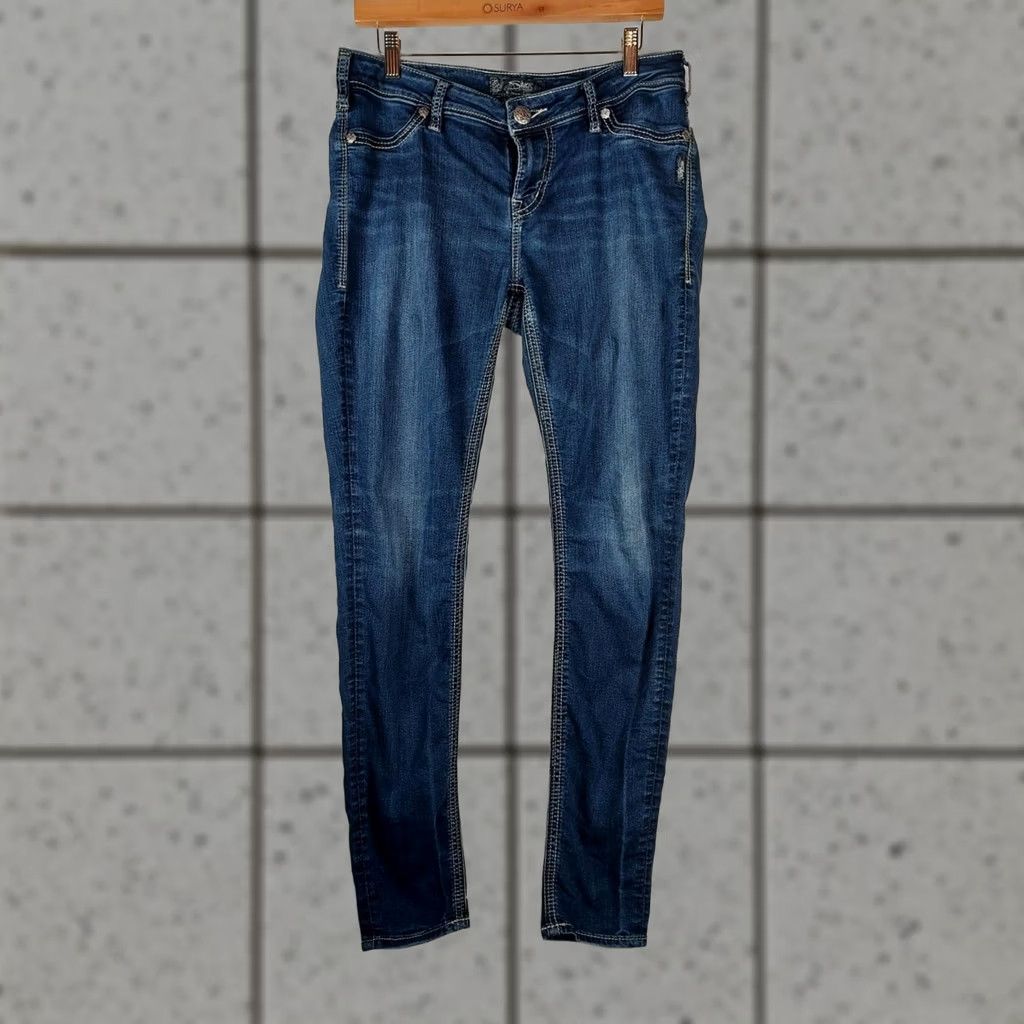 Silver Jeans Co. Silver Jeans Suki High Super Skinny Jeans Women 30x31 Dark Wash Denim Blue 5-Pocket Stretch Slim Regular Size 30" / US 8 / IT 44 - 1 Thumbnail