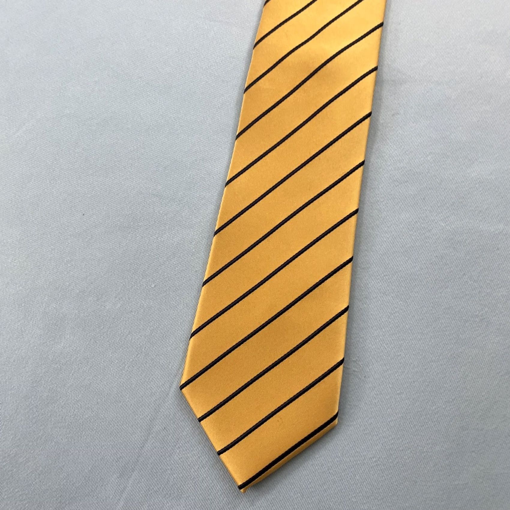 Vintage VINTAGE Puccini Necktie, Tie, 90s, Handmade, Microfiber Repp, Yellow Striped Blue, 3.5x62, Vintage, Boxer Cap? Size ONE SIZE - 3 Thumbnail