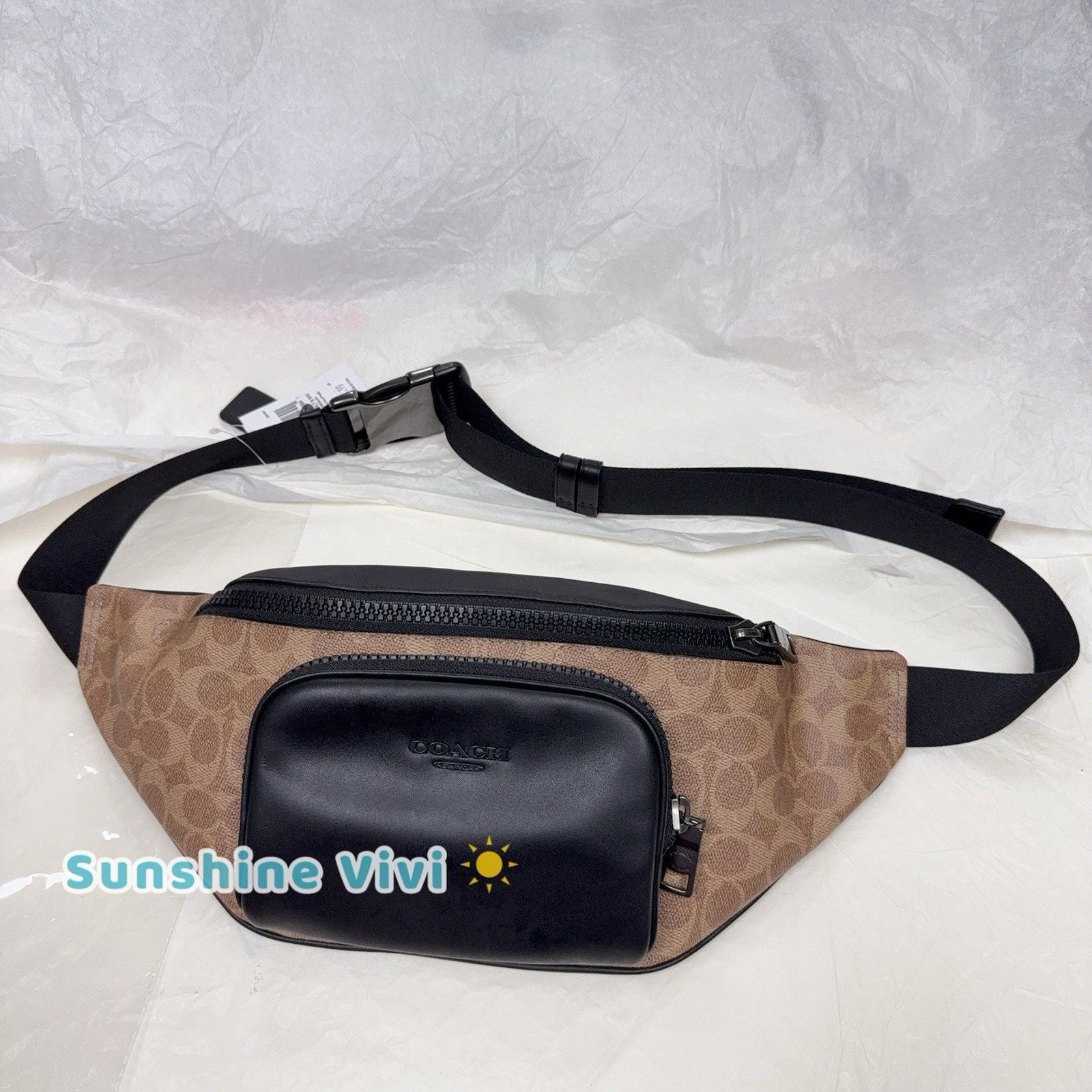 NWT COACH CT714 Racer Belt Bag Leather Gunmetal/Tan/Black