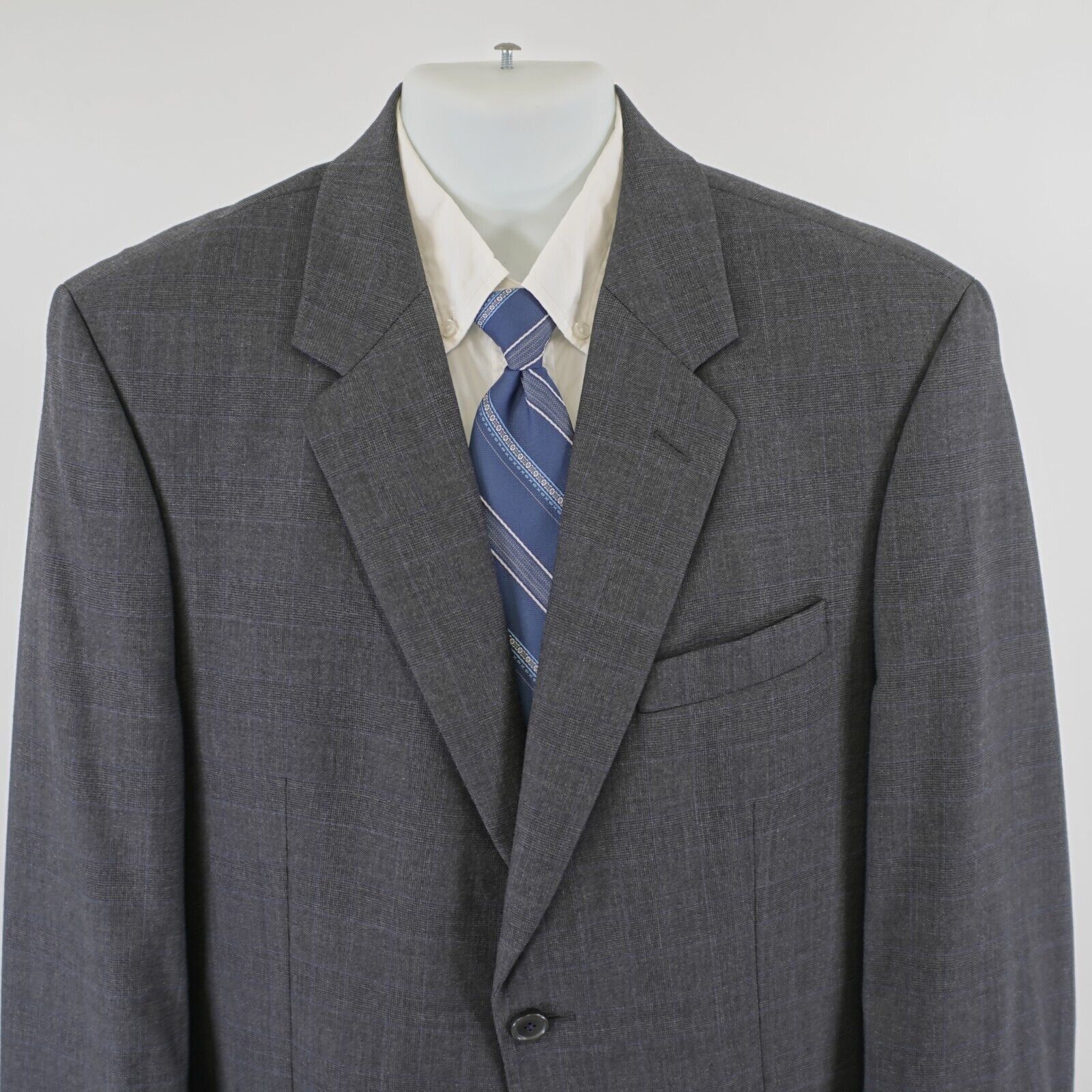Ralph Lauren Ralph Lauren Wool Cashmere Gray Plaid Blue Windowpane 2 Butt Size 42R - 1 Thumbnail