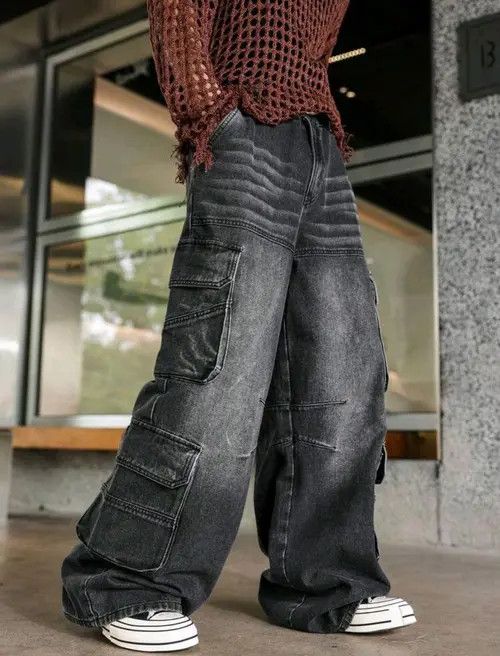 VIBE Multi Pocket Cargo Baggy Denim Jeans, Workwear Jeans Size US 32 / EU 48 - 4 Thumbnail