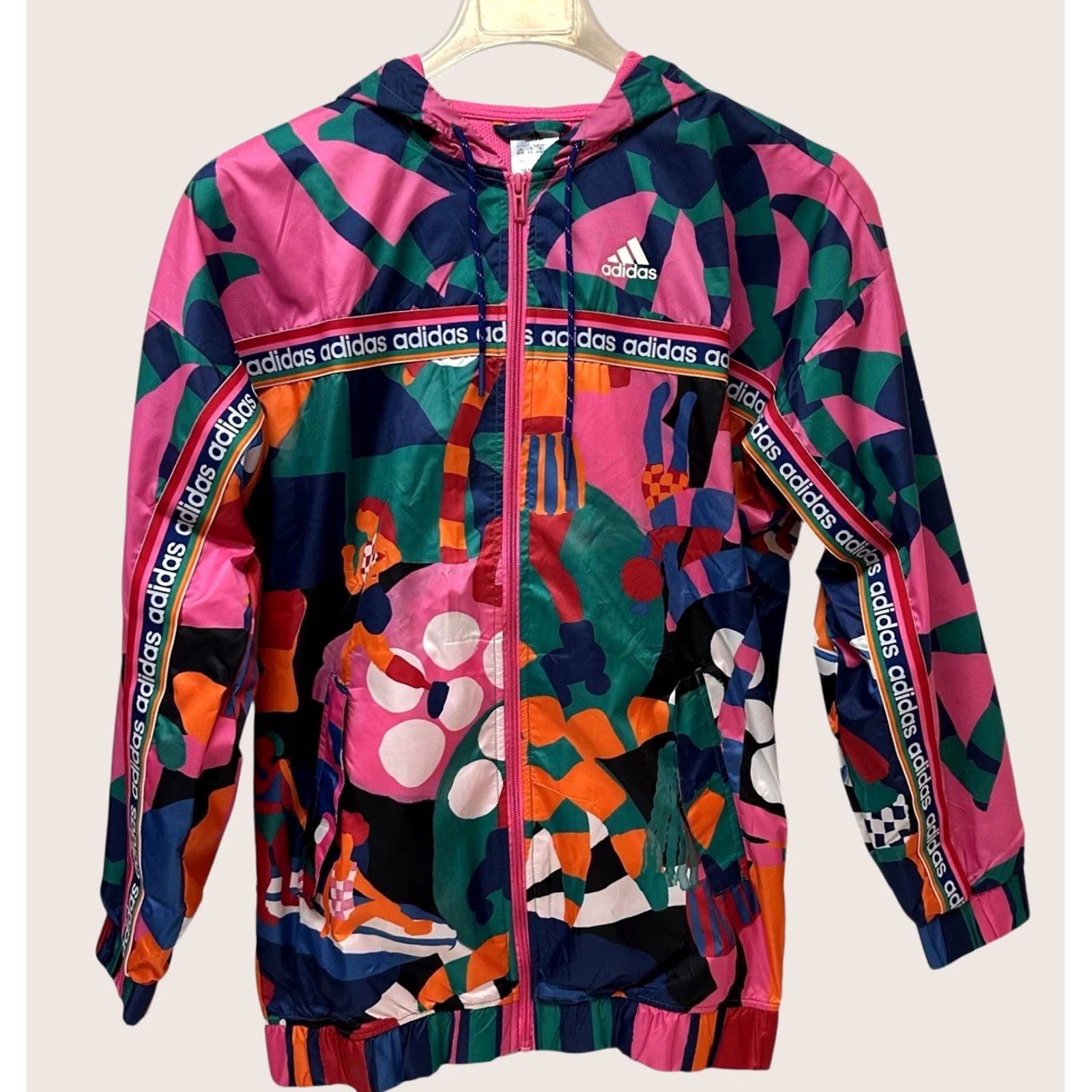 Adidas Farm Rio Women Multicolor Floral Windbreaker Jacket Size Xs Colorful Tropical Bohemian Green Training, Women's