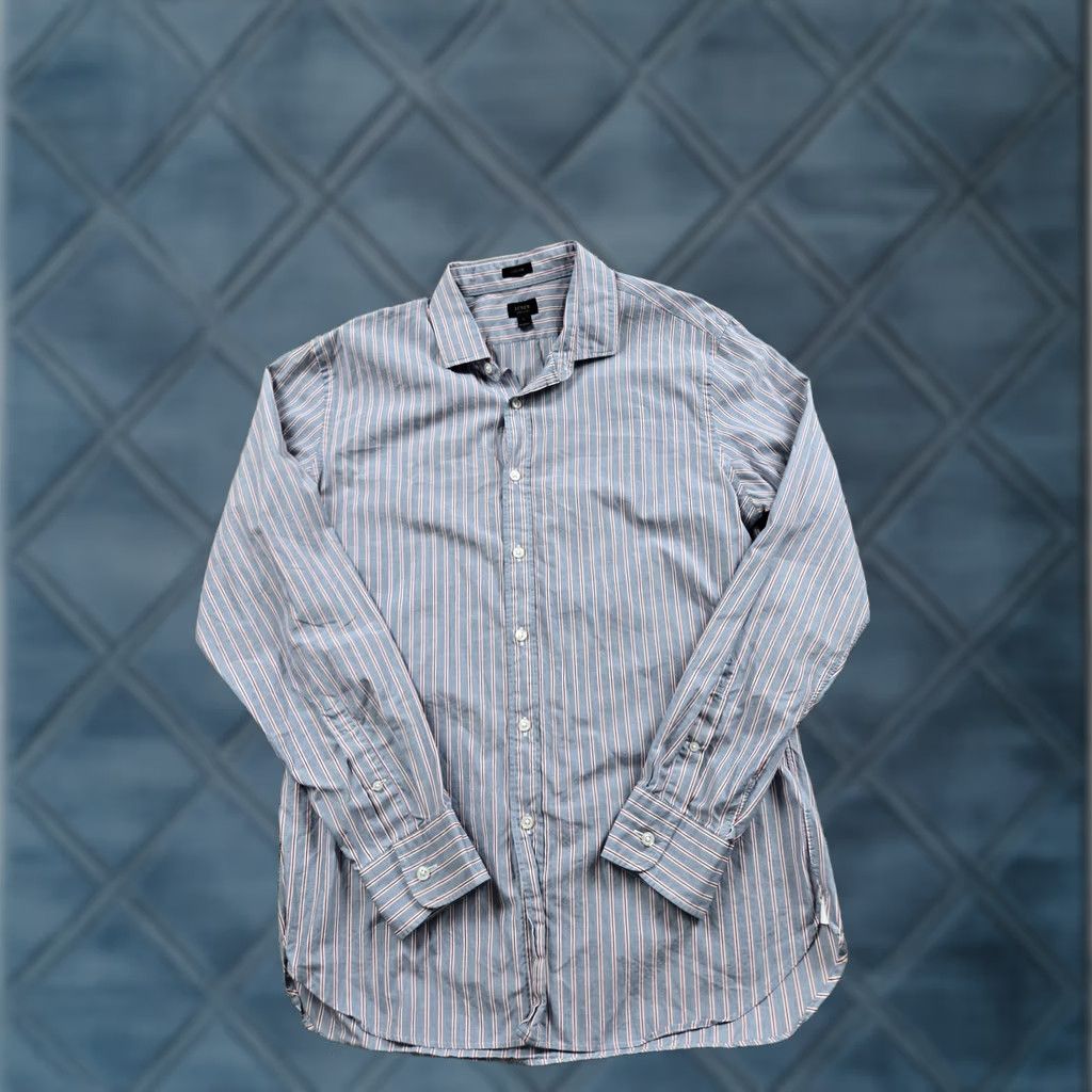 J.Crew J.Crew Ludlow Dress Shirt Mens Large Blue Striped Super 120s Long Sleeve Slim Regular Button-Up Shirt Size 42R - 1 Thumbnail