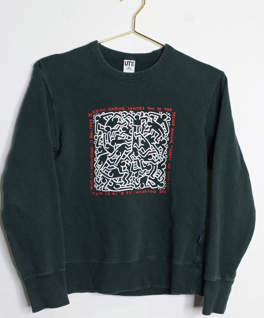 Designer Keith Haring Red White Artwork Green Pullover Sweater - XXS Size US XS / EU 42 / 0 - 1 Thumbnail